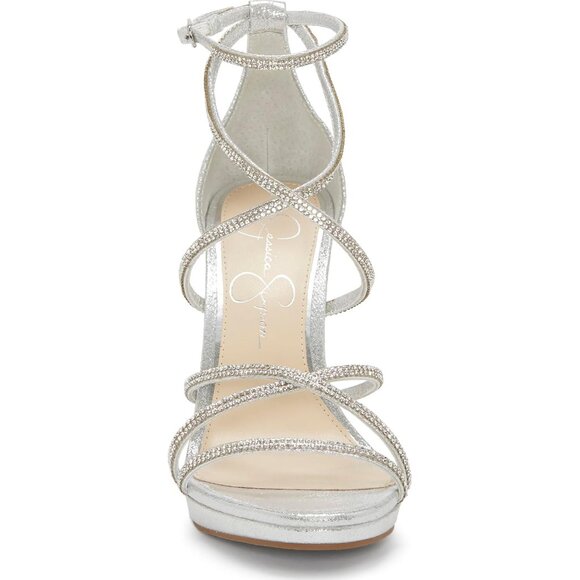 Jessica Simpson Womens Textile Platinum Open Toes Ankle Strappy Dress Sandal - Picture 2 of 4